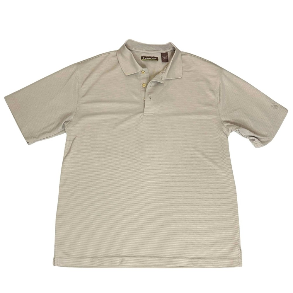 Cubavera Mens Short Sleeve Ribbed Polo Shirt Tan Khaki Pineapple Logo Large
